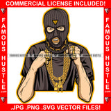 Gangsta Swag Gangster Man Ski Mask Gold Jewelry Rings Plug Necklace Face Mask Hip Hop Rap Plug Trap Street Hood Ghetto Swag Thug Hustler Hustling Famous Hustle Baller Trapper Art Graphic Design Logo T-Shirt Print Printing JPG PNG SVG Vector Cut File