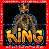 King Black Gangster Man Sunglasses Gold Plug Necklace Chain Rings Jewelry Hip Hop Rap Plug Trap Street Hood Ghetto Swag Thug Hustler Hustling Famous Hustle Baller Trapper Quote Art Graphic Design Logo T-Shirt Print Printing JPG PNG SVG Vector Cut File
