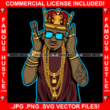 King Black Gangster Man Sunglasses Gold Plug Necklace Chain Rings Jewelry Tattoo Hip Hop Rap Plug Trap Street Hood Ghetto Swag Thug Hustling Famous Hustle Baller Trapper Art Graphic Design Logo T-Shirt Print Printing JPG PNG SVG Vector Cut File