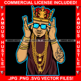 King Gangster Man Sunglasses Gold Plug Necklace Chain Rings Jewelry Tattoo Hip Hop Rap Plug Trap Street Hood Ghetto Swag Thug Hustling Famous Hustle Baller Trapper Art Graphic Design Logo T-Shirt Print Printing JPG PNG SVG Vector Cut File