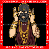 Gangster Hustle White Male Man Ski Mask Lots Of Gold Jewelry Arm Tattoo Robber Face Mask Hip Hop Rap Rapper Plug Trap Street Hood Ghetto Thug Hustler Hustling Drip Famous Hustle Art Graphic Design Logo T-Shirt Print Printing JPG PNG SVG Vector Cut File