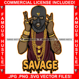 Savage Dripping Gangster Man Ski Mask Gold Jewelry Rings Necklace Face Mask Hip Hop Rap Plug Trap Street Hood Ghetto Swag Thug Hustling Famous Hustle Baller Trapper Quote Art Graphic Design Logo T-Shirt Print Printing JPG PNG SVG Vector Cut File