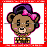 Famous Hustle Cute Female Teddy Bear With Dollar Eyes Woman Gold Chain Necklace Lady Blue Hat Gagster Girl Hip Hop Rap Rapper Trap Street Hood Ghetto Swag Thug Boss Hustler Hustling Drip Dripping Art Graphic Design Print Printing Vector SVG Cut File