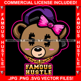 Famous Hustle Cute Female Teddy Bear With Dollar Eyes Woman Gold Chain Necklace Lady Blue Hat Gagster Girl Hip Hop Rap Rapper Trap Street Hood Ghetto Swag Thug Boss Hustler Hustling Drip Dripping Art Graphic Design Print Printing Vector SVG Cut File
