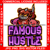 Famous Hustle Gangster Killer Teddy Bear Cutting Op Opp Heads Off Knife Blood Creepy Horror Tattoo Hip Hop Rap Trap Hood Gang Mafia Mob Quote Art Graphic Design Logo T-Shirt Print Printing JPG PNG SVG Vector Cut File
