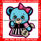 Need Money Not Friends Super Cute Female Teddy Bear Gangster Girl Cash Bag Pink Bow Hip Hop Rap Plug Trap Street Hood Ghetto Swag Thug Hustler Hustling Famous Hustle Baller Art Graphic Design Logo T-Shirt Print Printing JPG PNG SVG Vector Cut File