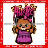 Hustle Female Lady Teddy Bear Pink Bow Holding Knife Hearts Love Make Cash Money Tattoo Hip Hop Rap Hustler Drip Plug Trap Hood Thug Street Mob Cartoon Famous Hustle Quote Art Graphic Design Logo T-Shirt Print Printing JPG PNG SVG Vector Cut File