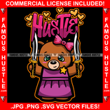 Hustle Female Lady Teddy Bear Pink Bow Holding Knife Hearts Love Make Cash Money Tattoo Hip Hop Rap Hustler Drip Plug Trap Hood Thug Street Mob Cartoon Famous Hustle Quote Art Graphic Design Logo T-Shirt Print Printing JPG PNG SVG Vector Cut File