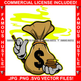 Out Of The Mud Cash Money Bag Cartoon Character Cigar Smoking Smoke Gold Coins Hip Hop Rap Rapper Plug Trap Street Hood Ghetto Swag Thug Hustler Hustling Famous Hustle Art Graphic Design Logo T-Shirt Print Printing JPG PNG SVG Vector Cut File