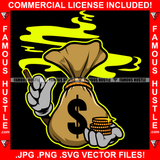 Out Of The Mud Cash Money Bag Cartoon Character Cigar Smoking Smoke Gold Coins Hip Hop Rap Rapper Plug Trap Street Hood Ghetto Swag Thug Hustler Hustling Famous Hustle Art Graphic Design Logo T-Shirt Print Printing JPG PNG SVG Vector Cut File
