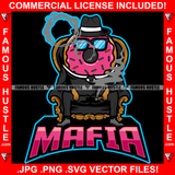 Mafia Donut Cartoon Character Boss Black Hat Suit Smoking Glasses Hip Hop Rap Rapper Plug Trap Street Hood Ghetto Swag Thug Hustler Hustling Famous Hustle Baller Trapper Quote Art Graphic Design Logo T-Shirt Print Printing JPG PNG SVG Vector Cut File