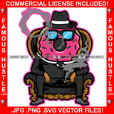 Mafia Donut Cartoon Character Boss Black Hat Suit Smoking Glasses Hip Hop Rap Rapper Plug Trap Street Hood Ghetto Swag Thug Hustler Hustling Famous Hustle Baller Trapper Art Graphic Design Logo T-Shirt Print Printing JPG PNG SVG Vector Cut File