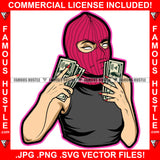 Street Sexy Gangster Lady Female Ski Mask White Eyes Victory Sign Cash Money Hands Hip Hop Rap Rapper Plug Trap Street Hood Ghetto Swag Thug Hustler Hustling Famous Hustle Art Graphic Design Logo T-Shirt Print Printing JPG PNG SVG Vector Cut File