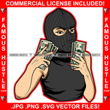 Savage White Sexy Gangster Lady Female Ski Mask Victory Sign Cash Money Hands Hip Hop Rap Plug Trap Street Hood Ghetto Swag Thug Hustler Hustling Famous Hustle Art Graphic Design Logo T-Shirt Print Printing JPG PNG SVG Vector Cut File