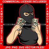 Savage White Sexy Gangster Lady Female Ski Mask Victory Sign Cash Money Hands Hip Hop Rap Plug Trap Street Hood Ghetto Swag Thug Hustler Hustling Famous Hustle Art Graphic Design Logo T-Shirt Print Printing JPG PNG SVG Vector Cut File