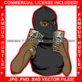 Savage Black Sexy Gangster Lady Female Ski Mask Victory Sign Cash Money Hands Hip Hop Rap Plug Trap Street Hood Ghetto Swag Thug Hustler Hustling Famous Hustle Art Graphic Design Logo T-Shirt Print Printing JPG PNG SVG Vector Cut File