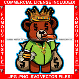 Hustle Teddy Bear King Crown Dollar Sign Eyes Drinking Alcohol Beer Gold Chain Necklace Bracelet Jewelry Cash Money Bags Hip Hop Rap Rapper Plug Trap Street Hood Ghetto Hustler Drip Bad Boy Art Graphic Design Print Printing Vector SVG Cut File