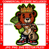 Famous Hustle Dripping Gangster Teddy Bear King Dollar Sign Eyes Cash Roll Money Bag Sneakers Gold Jewelry Hip Hop Rap Rapper Plug Trap Ghetto Hustler Hustling Trapper Art Graphic Design Logo T-Shirt Print Printing JPG PNG SVG Vector Cut File