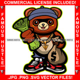 Cute Gangster Teddy Bear Robber Gold Jewelry Cash Money Bag Black Burglar Eye Face Mask Hip Hop Rap Hustler Hustling Famous Rapper Dope Baller Trapper Rich Thief Art Graphic Design Logo T-Shirt Print Printing JPG PNG SVG Vector Cut File