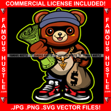 Cute Gangster Teddy Bear Robber Gold Jewelry Cash Money Bag Black Burglar Eye Face Mask Hip Hop Rap Hustler Hustling Famous Rapper Dope Baller Trapper Rich Thief Art Graphic Design Logo T-Shirt Print Printing JPG PNG SVG Vector Cut File