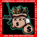 Money Power Mafia Cash Money Bag Cross Eyes Dollar Sign Cash Bags Machine Gun Hip Hop Rap Plug Trap Hood Ghetto Swag Thug Hustler Hustling Famous Hustle Baller Trapper Art Graphic Design Logo T-Shirt Print Printing JPG PNG SVG Vector Cut File