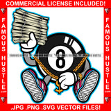 Trap Gangster Eightball Eight 8 Ball Gold Dollar Sign Necklace Money Stack Hand Sneakers Hip Hop Rap Rapper Plug Trap Street Hood Ghetto Thug Hustler Hustling Drip Art Graphic Design Logo T-Shirt Print Printing JPG PNG SVG Vector Cut File