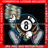 Trap Gangster Eightball Eight 8 Ball Gold Dollar Sign Necklace Money Stack Hand Sneakers Hip Hop Rap Rapper Plug Trap Street Hood Ghetto Thug Hustler Hustling Drip Art Graphic Design Logo T-Shirt Print Printing JPG PNG SVG Vector Cut File