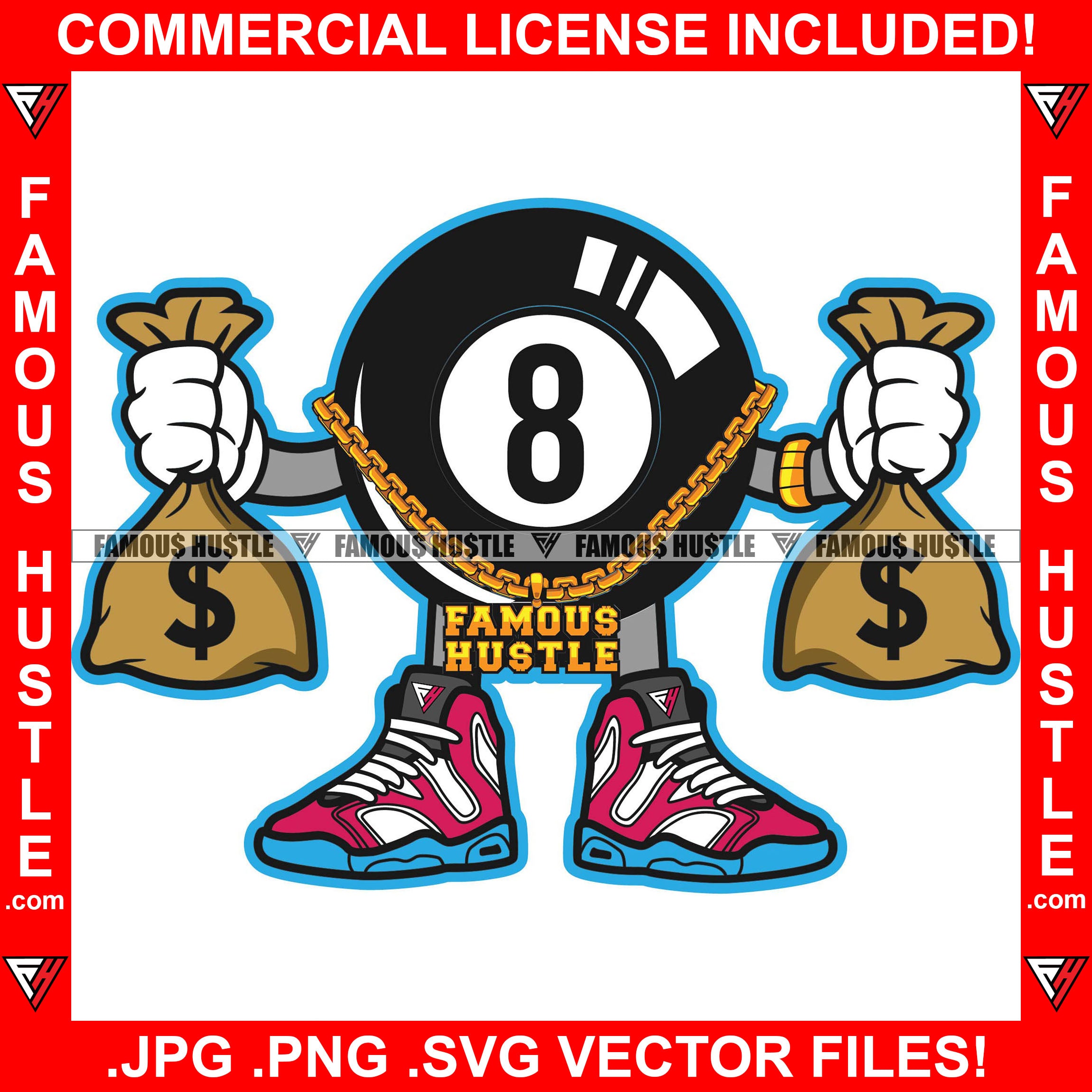 Famous Hustle Gangster Eightball Eight 8 Ball Gold Chain Necklace Hold ...