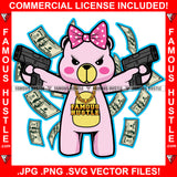 Dont Struggle Hustle Adorable Female Gangster Pink Teddy Bear Girl Pink Bow Machine Guns Falling Money Cash Hip Hop Rap Street Hood Ghetto Swag Thug Hustler Hustling Famous Hustle Art Graphic Design Logo T-Shirt Print Printing JPG PNG SVG Vector Cut File