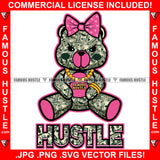 Pink Female Money Teddy Bear Made Of $100 Bills Cash Pattern Woman Polk-A-Dot Bow Gangster Girl Gold Chain Lady Tattoo Hip Hop Rap Hustler Drip Trap Hood Thug Famous Hustle Quote Art Graphic Design Logo T-Shirt Print Printing JPG PNG SVG Vector Cut File