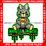 Money & Power Adorable Female Gangster Teddy Bear Girl Dollar $100 Bill Pattern Clothes Outfit Tattoo Hip Hop Rap Street Hustler Hustling Drip Rich Quote Art Graphic Design Logo Print Printing Vector SVG Cut File