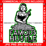 Famous Hustle Sexy Gangster Lady Female Tattoos Lady Gun Girl Cash Money Woman Purple Border Trending Design Fashion Vintage Retro 50's 1950's Hip Hop Hustler Pinup Pin Up Quote Art Graphic Design Logo T-Shirt Print Printing JPG PNG SVG Vector Cut File