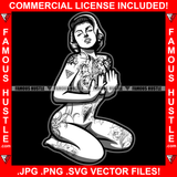 Sexy Hustle Naked Woman Female Full Body Tattoo Gangster Girl Dark Lipstick Lady Hip Hop Rap Rapper Plug Trap Street Hood Swag Thug Hustler Hustling Drip Famous Hustle Pinup Pin Up Art Graphic Design Logo T-Shirt Print Printing JPG PNG SVG Vector Cut File