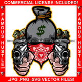 Savage Black Gangster Money Bag Cartoon Character Skull Face Mask Pistol Gun Cash Bags Hip Hop Trap Street Hood Ghetto Thug Hustler Famous Hustle Art Graphic Design Logo T-Shirt Print Printing JPG PNG SVG Vector Cut File