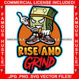 Rise And Grind Cash Money Bundle Cartoon Character Mean Smile Knife Sneakers Hip Hop Rap Plug Trap Street Hood Ghetto Swag Thug Hustler Hustling Famous Hustle Baller Trapper Quote Art Graphic Design Logo T-Shirt Print Printing JPG PNG SVG Vector Cut File