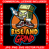 Rise And Grind Cash Money Bundle Cartoon Character Mean Smile Knife Sneakers Hip Hop Rap Plug Trap Street Hood Ghetto Swag Thug Hustler Hustling Famous Hustle Baller Trapper Quote Art Graphic Design Logo T-Shirt Print Printing JPG PNG SVG Vector Cut File