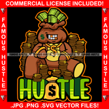 Hustle Money Bag Cartoon Character Gold Teeth Sitting In Cash Gold Coins Dollar Sign Jewelry Teeth Hip Hop Rap Plug Trap Street Hood Ghetto Swag Thug Drip Dripping Baller Art Graphic Design Logo T-Shirt Print Printing JPG PNG SVG Vector Cut File