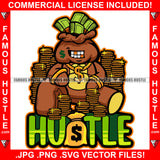 Hustle Money Bag Cartoon Character Gold Teeth Sitting In Cash Gold Coins Dollar Sign Jewelry Teeth Hip Hop Rap Plug Trap Street Hood Ghetto Swag Thug Drip Dripping Baller Art Graphic Design Logo T-Shirt Print Printing JPG PNG SVG Vector Cut File