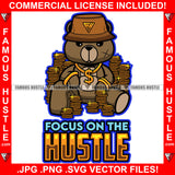 Focus On The Hustle Teddy Bear Bucket Hat Dollar Sign Gold Necklace Coins Rich Rapper Stacks Hustling Tattoo Hip Hop Rap Hustler Drip Plug Trap Hood Thug Street Famous Hustle Quote Art Graphic Design Logo T-Shirt Print Printing JPG PNG SVG Vector Cut File