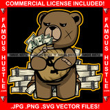 Bag Religion Teddy Bear Scar Angry Face Cash Money Bab Bundles Hip Hop Rap Rapper Plug Trap Street Hood Ghetto Swag Thug Hustler Hustling Famous Hustle Baller Trapper Art Graphic Design Logo T-Shirt Print Printing JPG PNG SVG Vector Cut File