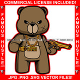 Thug Life Gangster Teddy Bear Scar Angry Face Gold Necklace Pistol Guns Gang Hip Hop Rap Plug Trap Street Hood Ghetto Swag Thug Hustler Hustling Famous Hustle Baller Trapper Art Graphic Design Logo T-Shirt Print Printing JPG PNG SVG Vector Cut File