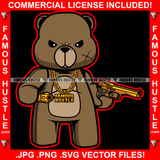 Thug Life Gangster Teddy Bear Scar Angry Face Gold Necklace Pistol Guns Gang Hip Hop Rap Plug Trap Street Hood Ghetto Swag Thug Hustler Hustling Famous Hustle Baller Trapper Art Graphic Design Logo T-Shirt Print Printing JPG PNG SVG Vector Cut File