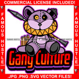 Gang Culture Scary Gangster Teddy Bear Stitches Gold Sharp Teeth Bullets Rocket Launcher Hip Hop Rap Rapper Street Hood Thug Hustler Hustling Famous Hustle Baller Trapper Quote Art Graphic Design Logo T-Shirt Print Printing JPG PNG SVG Vector Cut File