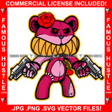 Gang Gang Scary Angry Gangster Female Teddy Bear Stitches Gold Sharp Teeth Machine Guns Broken Heart Hip Hop Rap Hood Thug Hustler Hustling Famous Hustle Baller Trapper Art Graphic Design Logo T-Shirt Print Printing JPG PNG SVG Vector Cut File