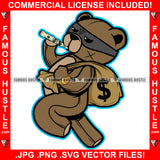 Bag Chaser Dripping Gangster Teddy Bear Eyes Mask Gold Watch Cigar Cash Money Bag Hip Hop Rap Plug Trap Street Hood Ghetto Swag Thug Hustling Famous Hustle Baller Trapper Art Graphic Design Logo T-Shirt Print Printing JPG PNG SVG Vector Cut File