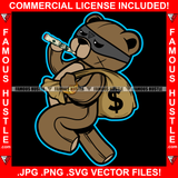 Bag Chaser Dripping Gangster Teddy Bear Eyes Mask Gold Watch Cigar Cash Money Bag Hip Hop Rap Plug Trap Street Hood Ghetto Swag Thug Hustling Famous Hustle Baller Trapper Art Graphic Design Logo T-Shirt Print Printing JPG PNG SVG Vector Cut File