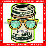 Gangster 100 Dollar Bill Money Roll Mean Face Cash Sunglasses Hip Hop Rap Hustler Drip Plug Trap Hood Tattoo Cartoon Character Ghetto Art Graphic Design Logo Print Printing Vector SVG Cut File