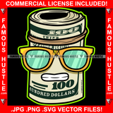 Gangster 100 Dollar Bill Money Roll Mean Face Cash Sunglasses Hip Hop Rap Hustler Drip Plug Trap Hood Tattoo Cartoon Character Ghetto Art Graphic Design Logo Print Printing Vector SVG Cut File