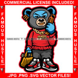 Money Over Bitches Gangster Teddy Bear Ski Mask Showing Gold Teeth Necklace Chain Jewelry Mobile Phone Tattoo Hip Hop Rap Hustler Boss Drip Swag Art Graphic Design Logo T-Shirt Print Printing JPG PNG SVG Vector Cut File