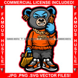 Mind On My Money Gangster Teddy Bear Ski Mask Showing Teeth Cash Money Bag Gold Necklace Chain Jewelry Mobile Phone Tattoo Hip Hop Rap Hustler Boss Drip Swag Art Graphic Design Logo T-Shirt Print Printing JPG PNG SVG Vector Cut File